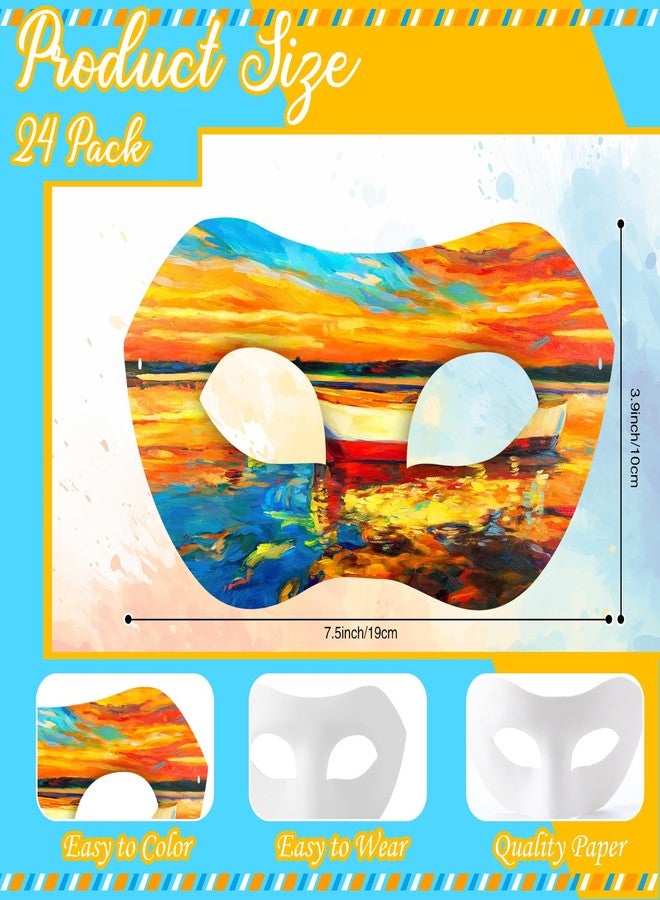 Tisancy 24 Pack White Paper Mask Half Face Masquerade Mask DIY with 12 Colors Acrylic Paint and Brushes Paper for Mardi Gras(Acrylic Paint) - Image 2